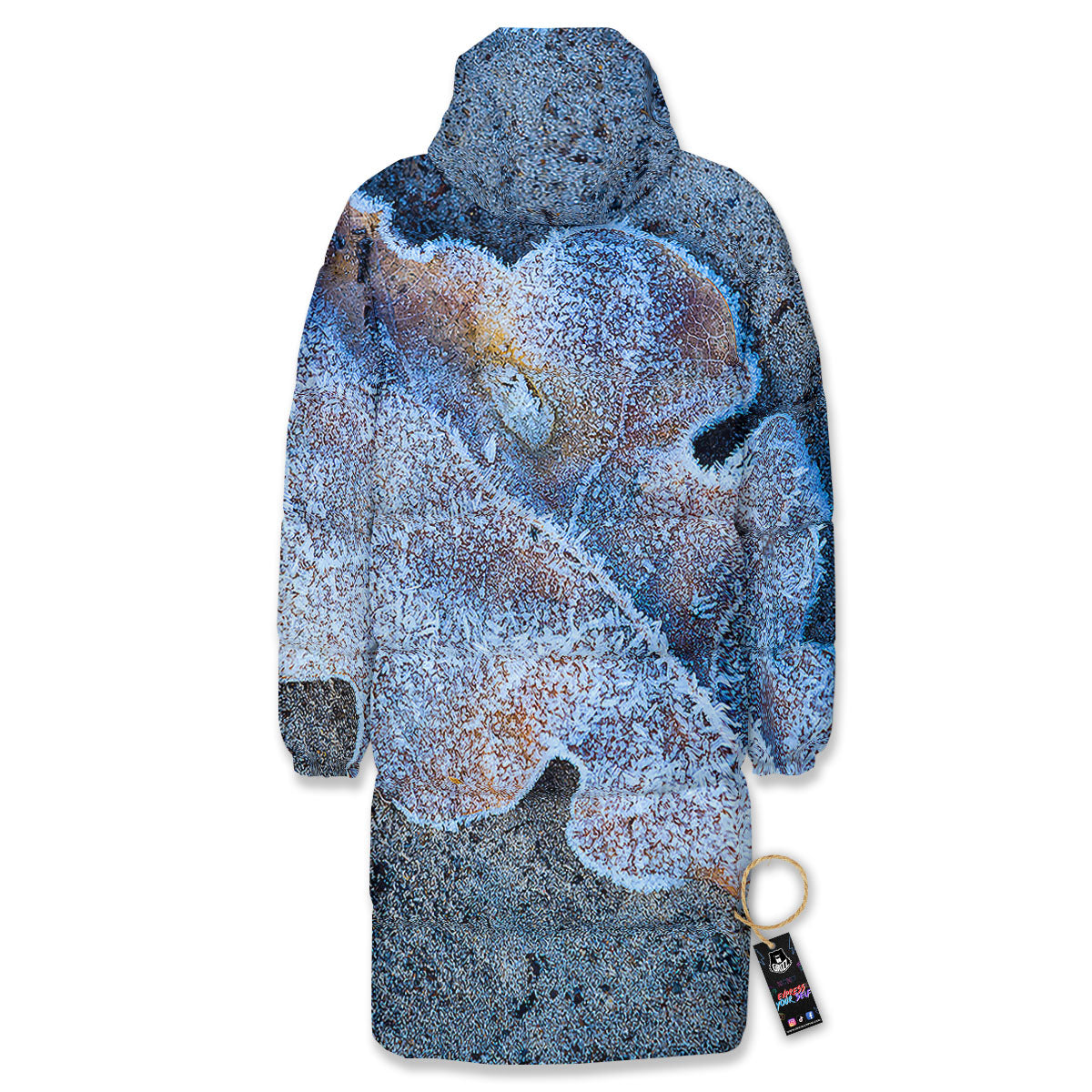 Frozen Leaf Oak Print Long Down Jacket-grizzshop