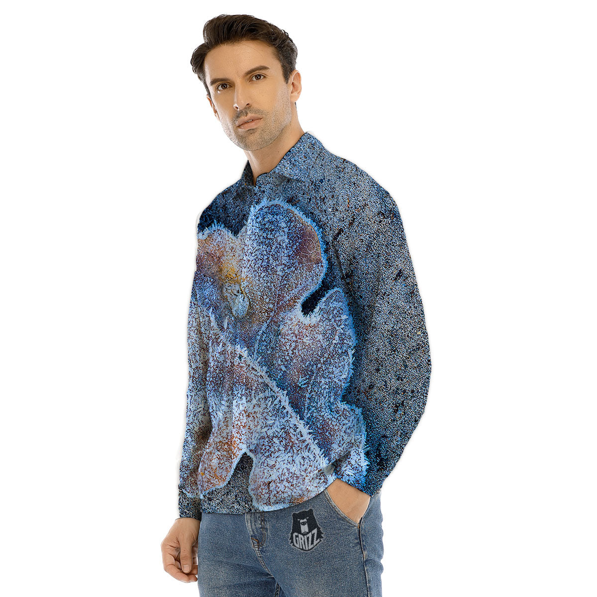 Frozen Leaf Oak Print Men's Dress Shirts-grizzshop