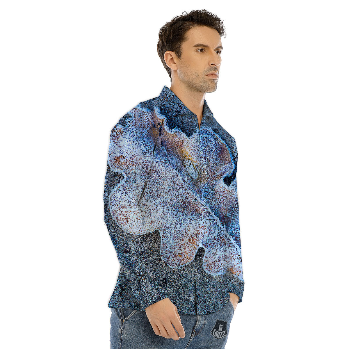 Frozen Leaf Oak Print Men's Dress Shirts-grizzshop
