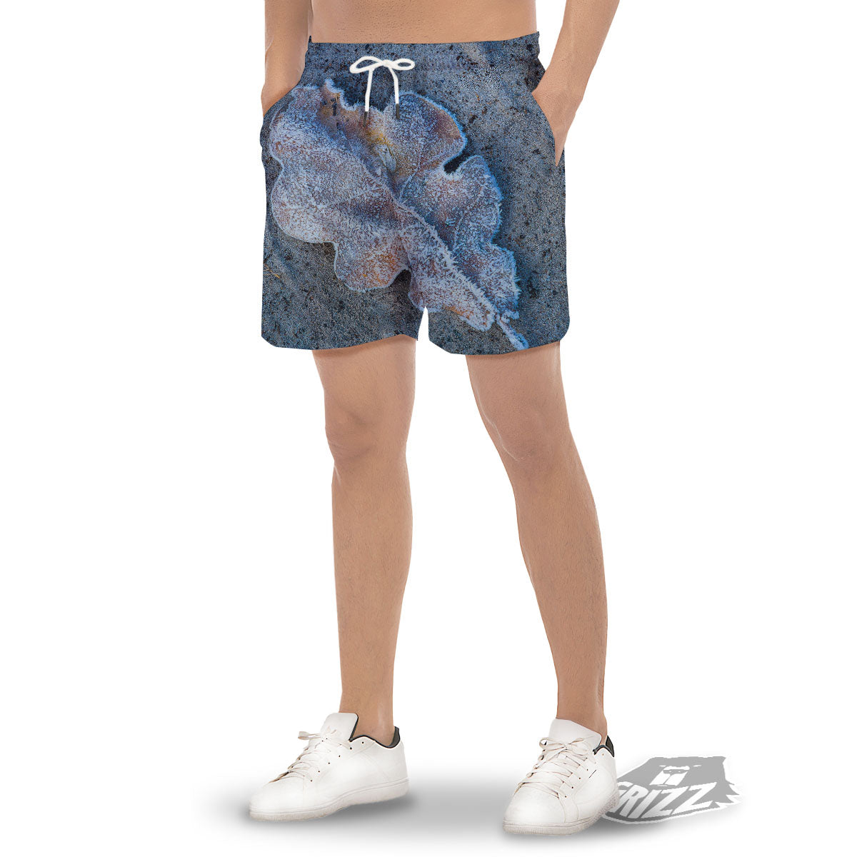 Frozen Leaf Oak Print Men's Gym Shorts-grizzshop