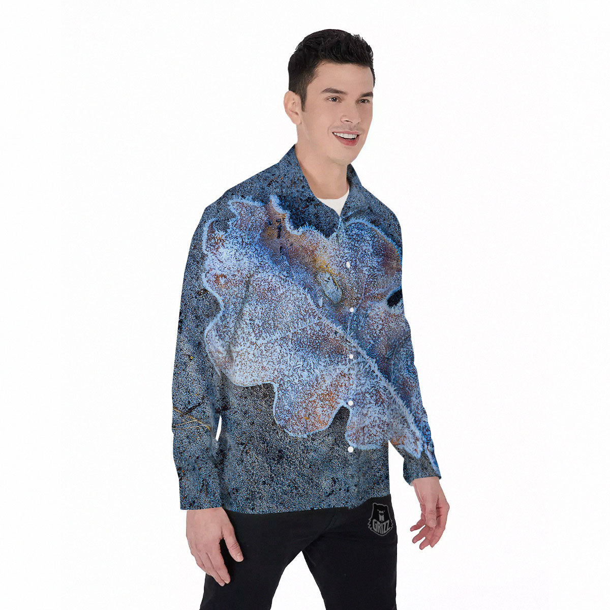 Frozen Leaf Oak Print Men's Long Sleeve Shirts-grizzshop