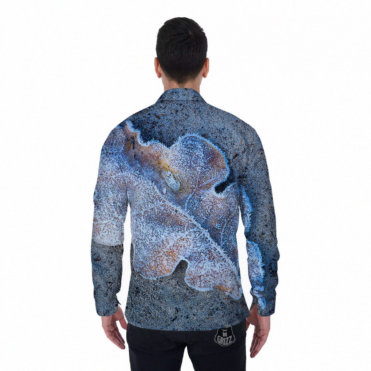 Frozen Leaf Oak Print Men's Long Sleeve Shirts-grizzshop