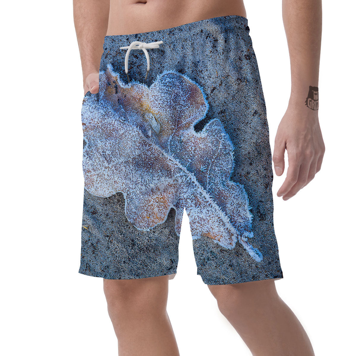Frozen Leaf Oak Print Men's Shorts-grizzshop