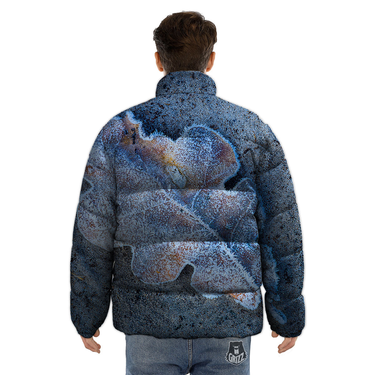 Frozen Leaf Oak Print Puffer Jacket-grizzshop