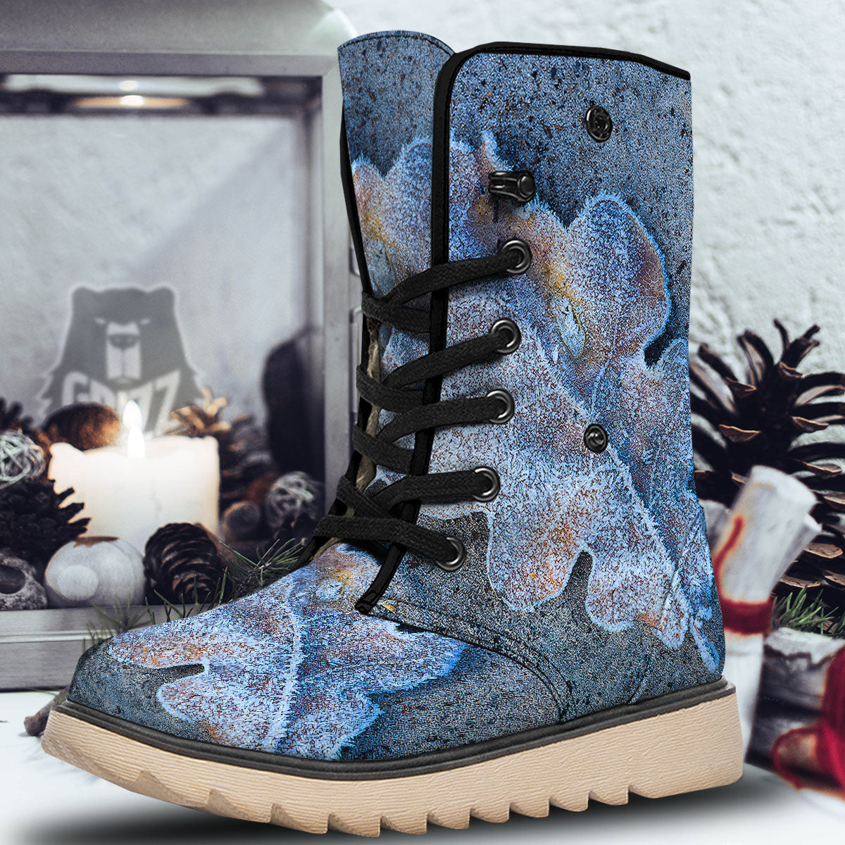 Frozen Leaf Oak Print Snow Boots-grizzshop