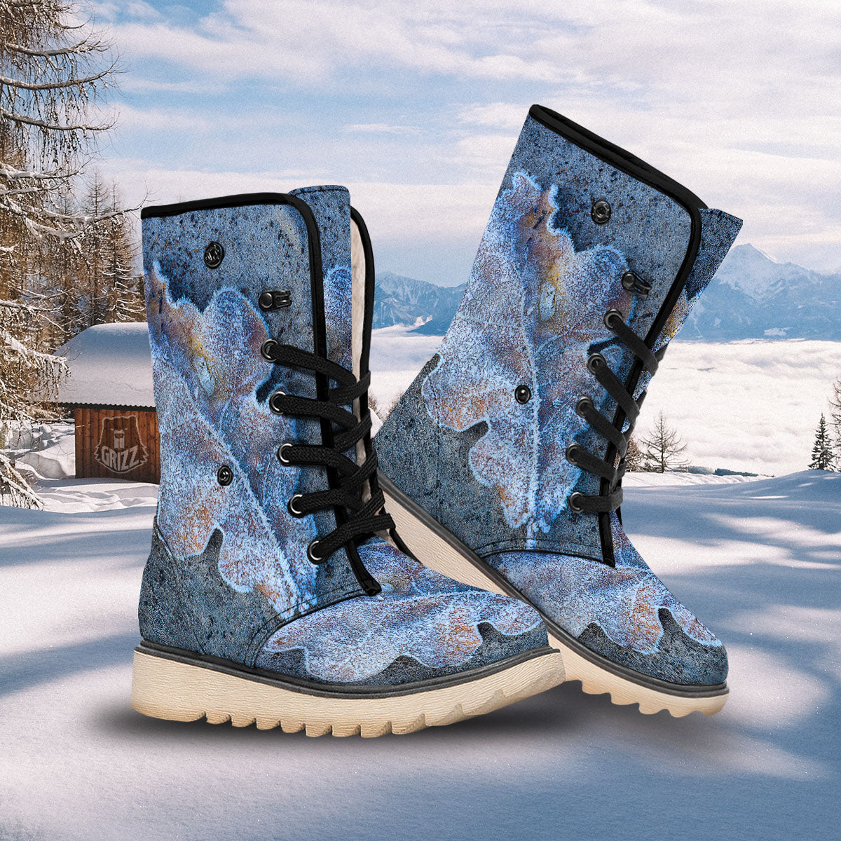 Frozen Leaf Oak Print Snow Boots-grizzshop