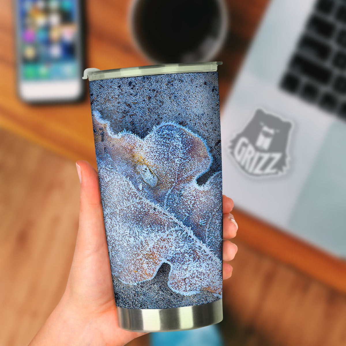 Frozen Leaf Oak Print Tumbler-grizzshop