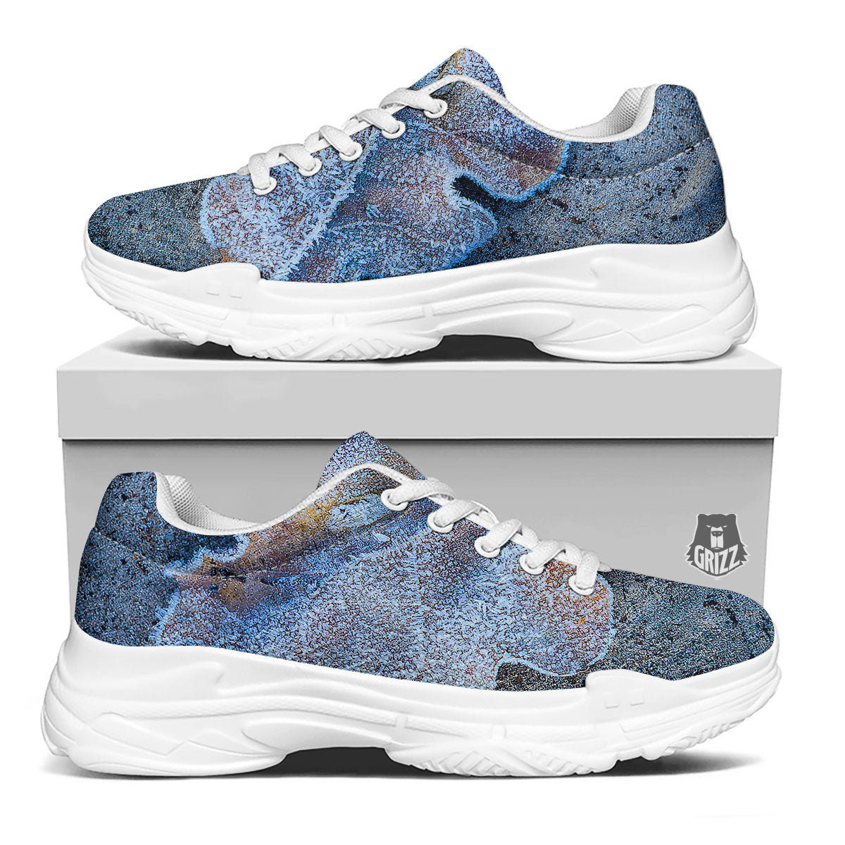 Frozen Leaf Oak Print White Chunky Shoes-grizzshop