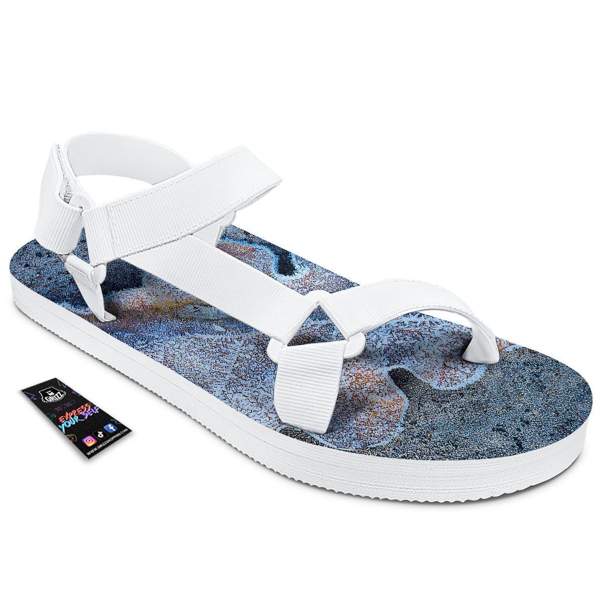 Frozen Leaf Oak Print White Open Toe Sandals-grizzshop