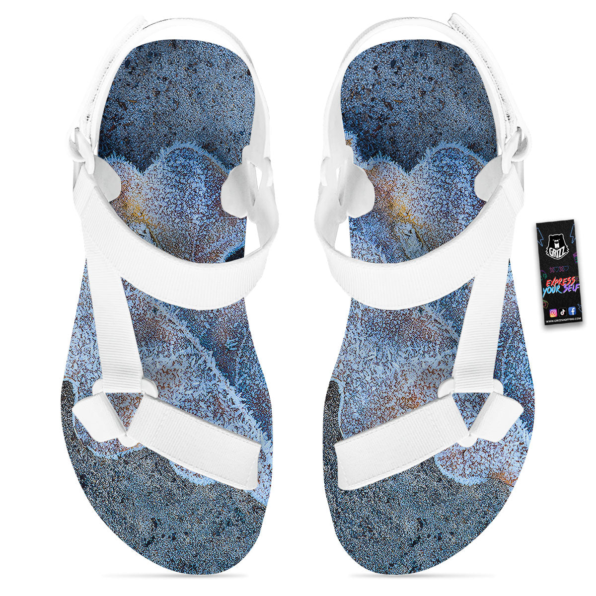 Frozen Leaf Oak Print White Open Toe Sandals-grizzshop