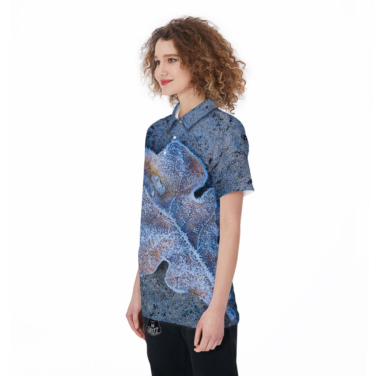 Frozen Leaf Oak Print Women's Golf Shirts-grizzshop