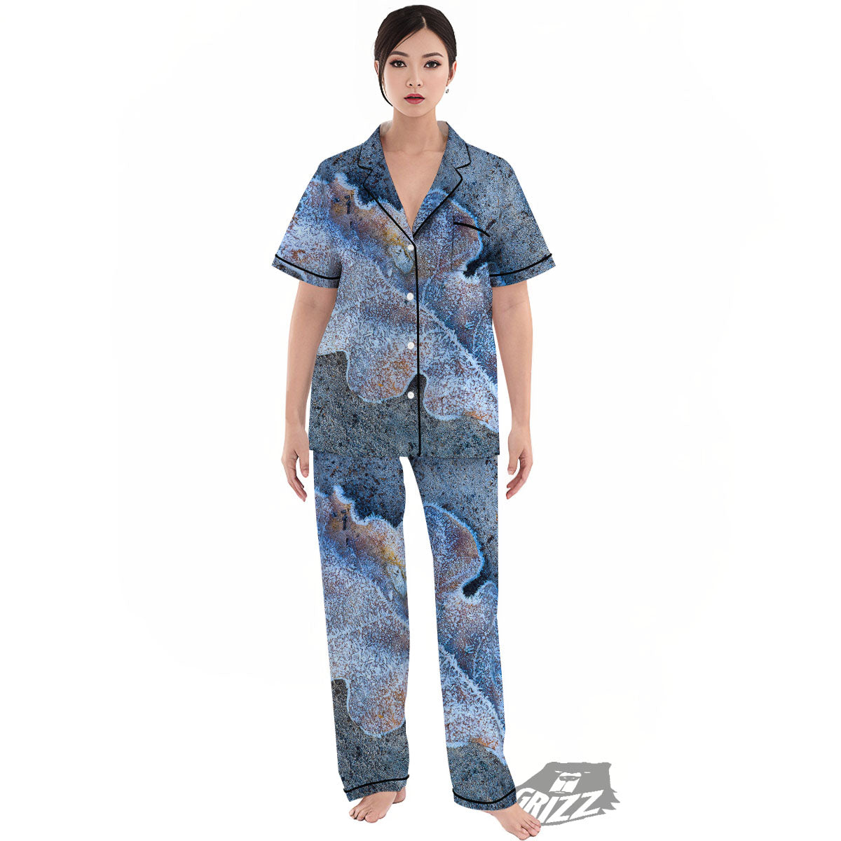 Frozen Leaf Oak Print Women's Pajamas Set-grizzshop