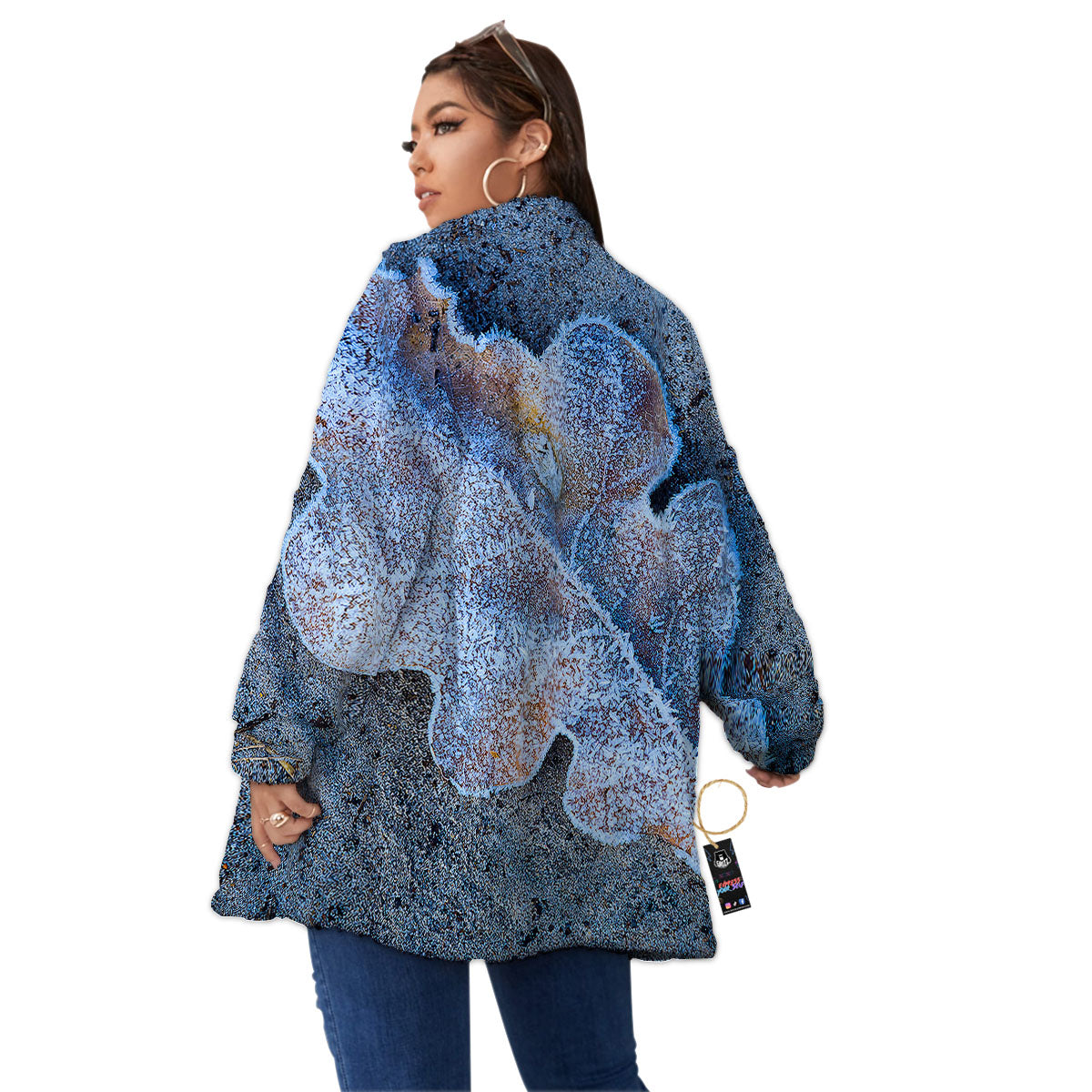 Frozen Leaf Oak Print Women's Sherpa Jacket-grizzshop