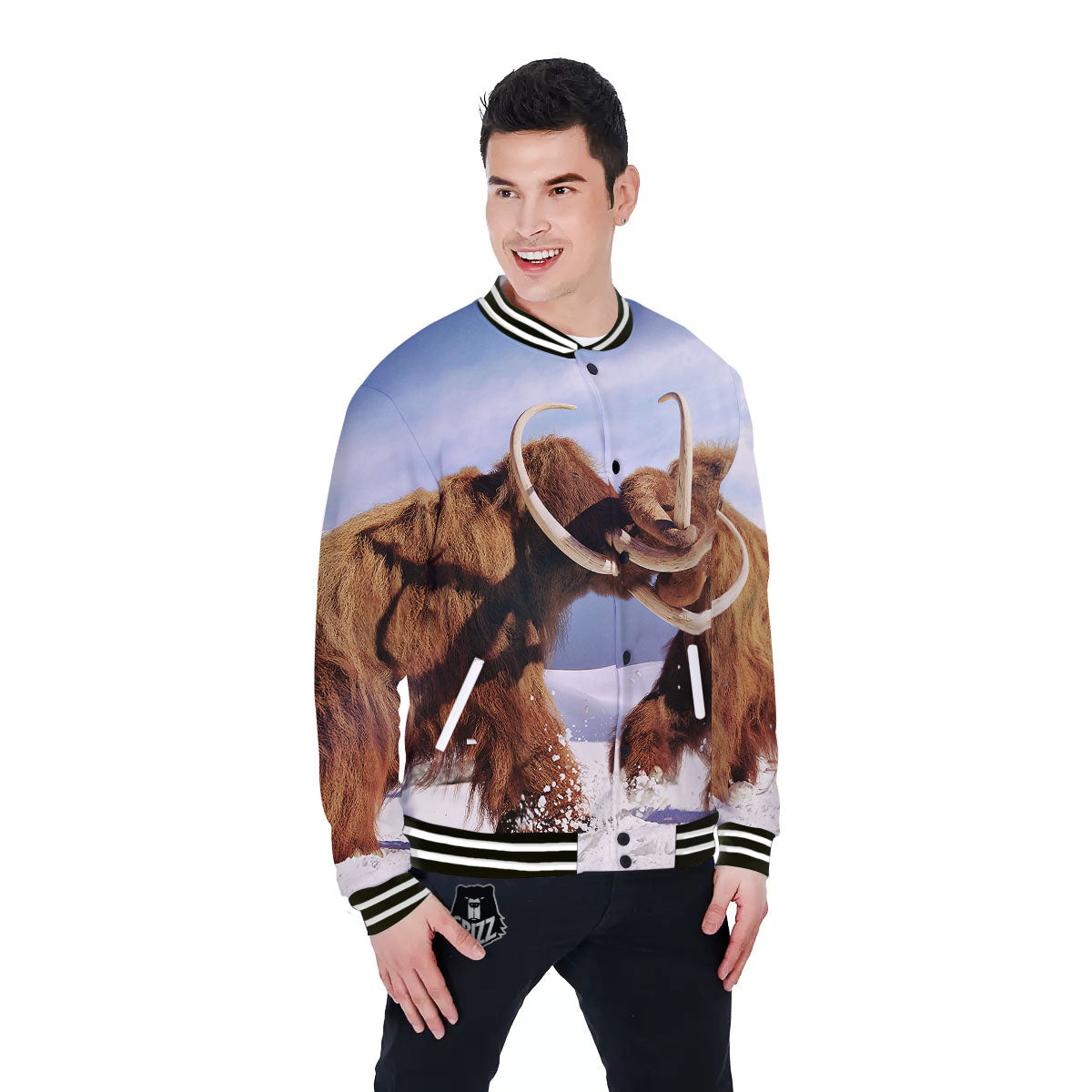 Frozen Mammoth Print Baseball Jacket-grizzshop