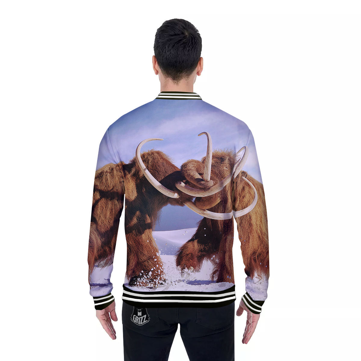 Frozen Mammoth Print Baseball Jacket-grizzshop