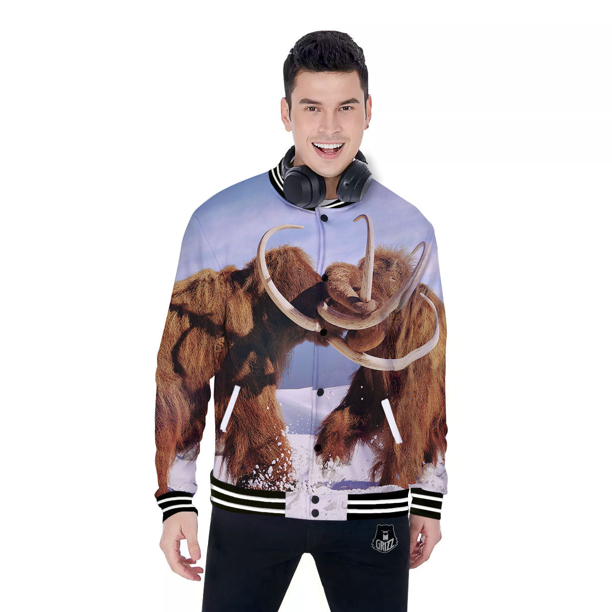 Frozen Mammoth Print Baseball Jacket-grizzshop