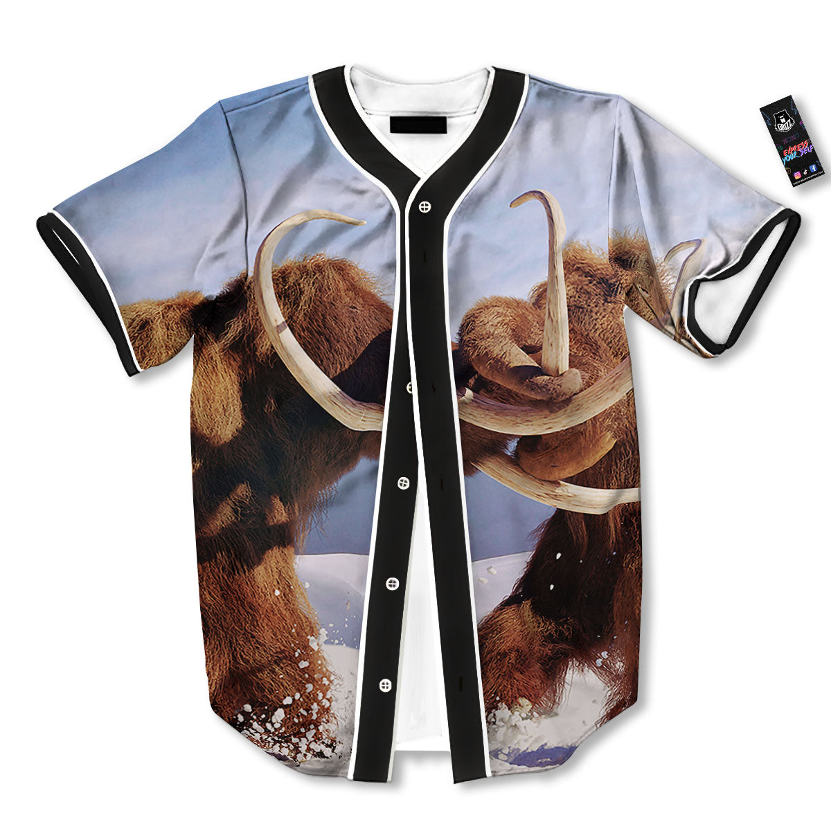Frozen Mammoth Print Baseball Jersey-grizzshop