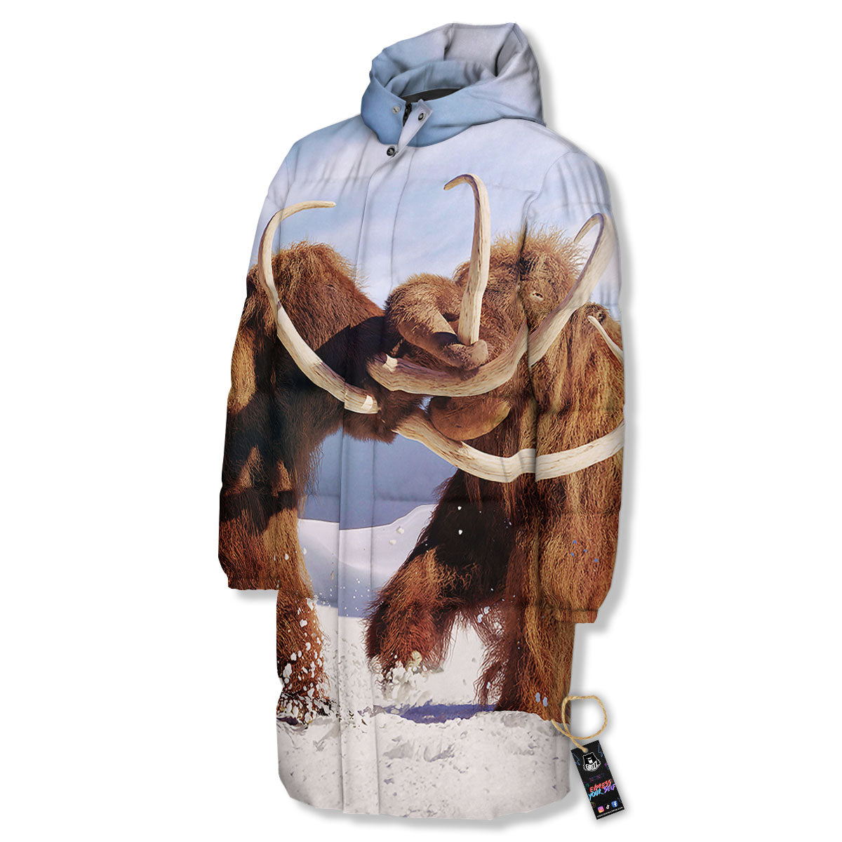Frozen Mammoth Print Long Down Jacket-grizzshop