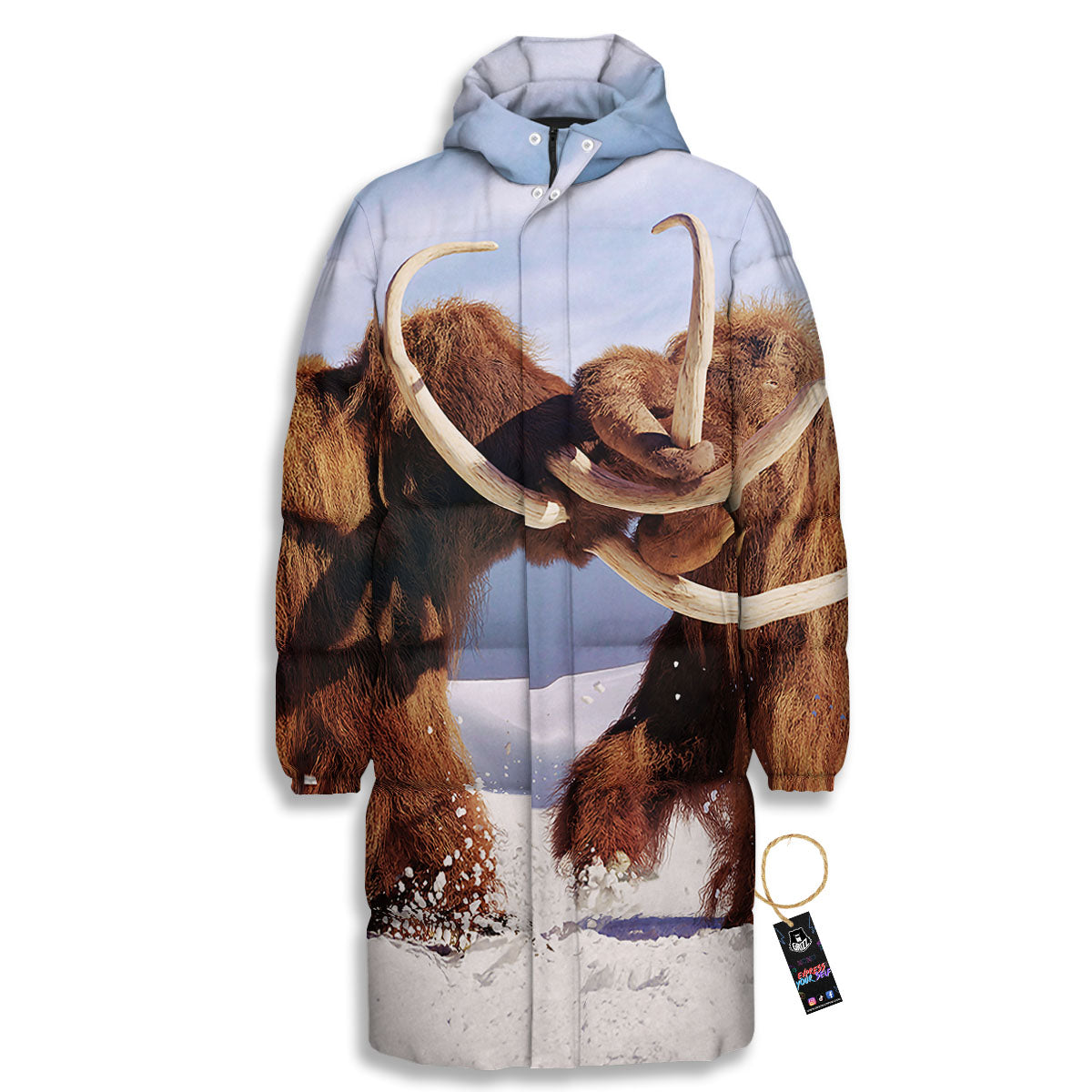 Frozen Mammoth Print Long Down Jacket-grizzshop