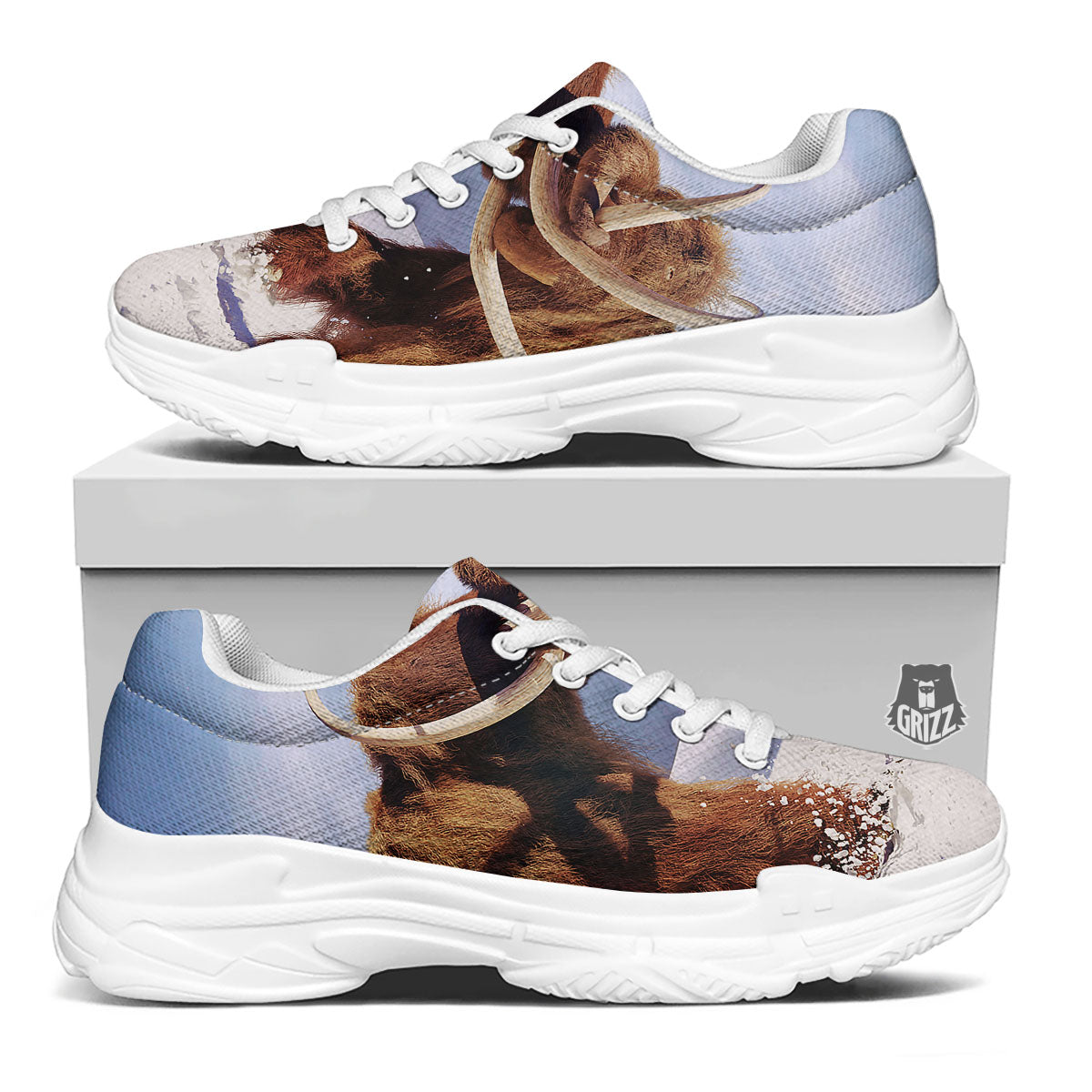 Frozen Mammoth Print White Chunky Shoes-grizzshop
