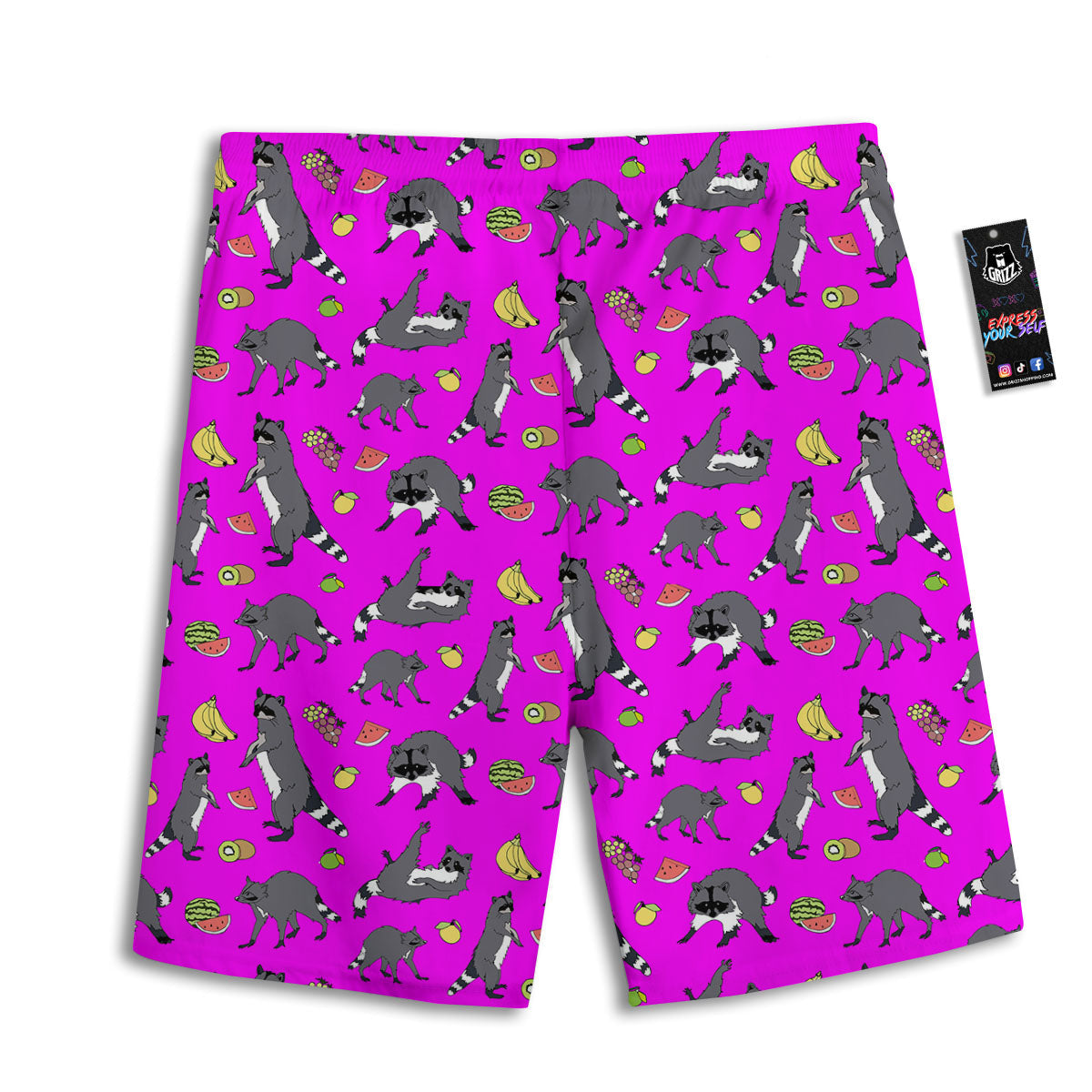Fruit And Raccoon Print Pattern Men's Athletic Shorts