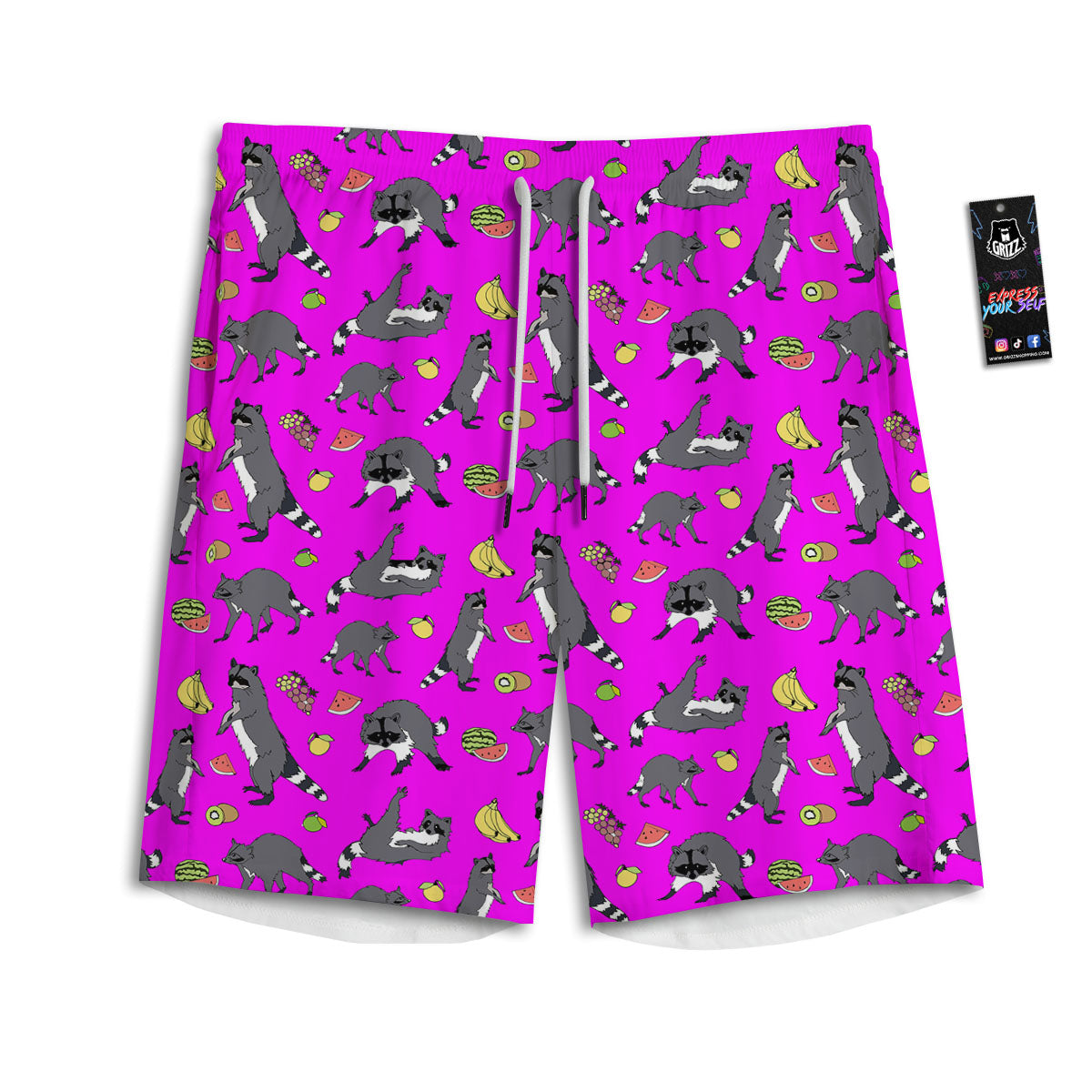 Fruit And Raccoon Print Pattern Men's Athletic Shorts
