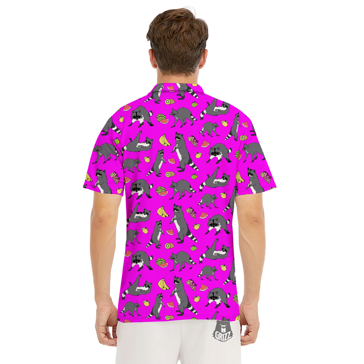 Fruit And Raccoon Print Pattern Men's Golf Shirts-grizzshop