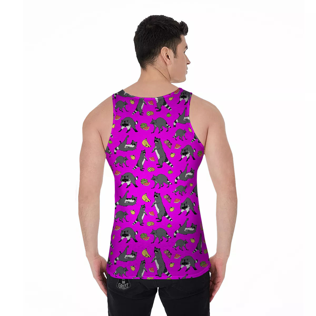 Fruit And Raccoon Print Pattern Men's Tank Top-grizzshop