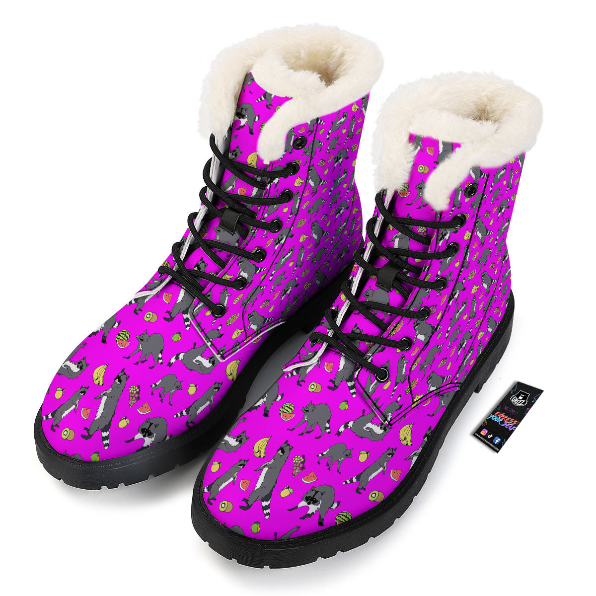 Fruit And Raccoon Print Pattern Winter Boots-grizzshop