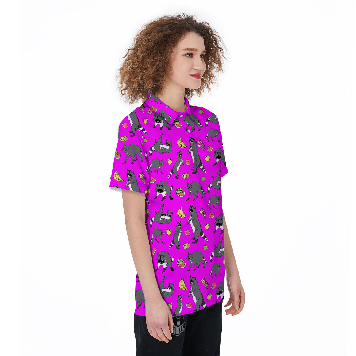 Fruit And Raccoon Print Pattern Women's Golf Shirts-grizzshop