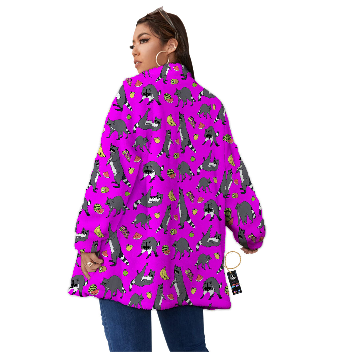 Fruit And Raccoon Print Pattern Women's Sherpa Jacket-grizzshop