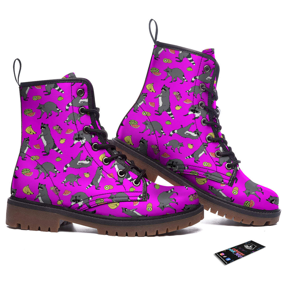 Fruit And Raccoon Print Pattern Work Boots-grizzshop
