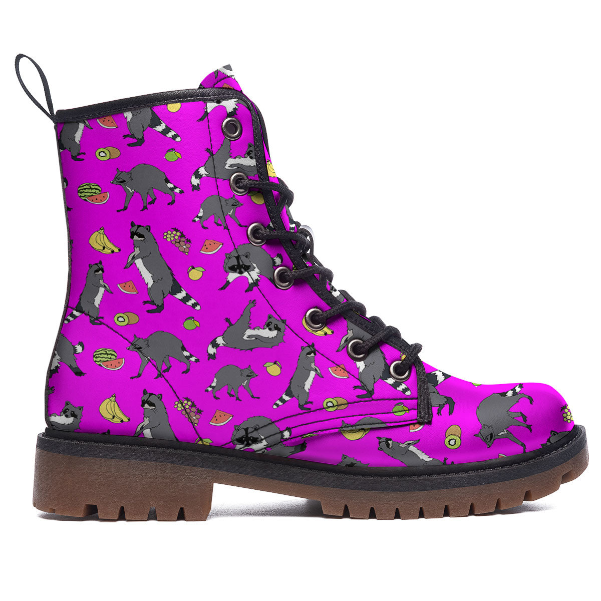 Fruit And Raccoon Print Pattern Work Boots-grizzshop