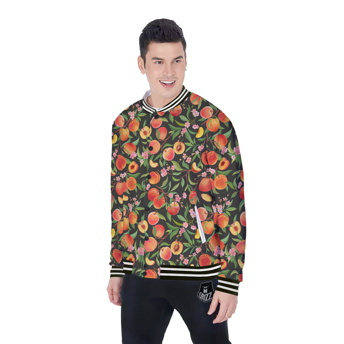 Fruit Apricot Watercolor Print Pattern Baseball Jacket-grizzshop