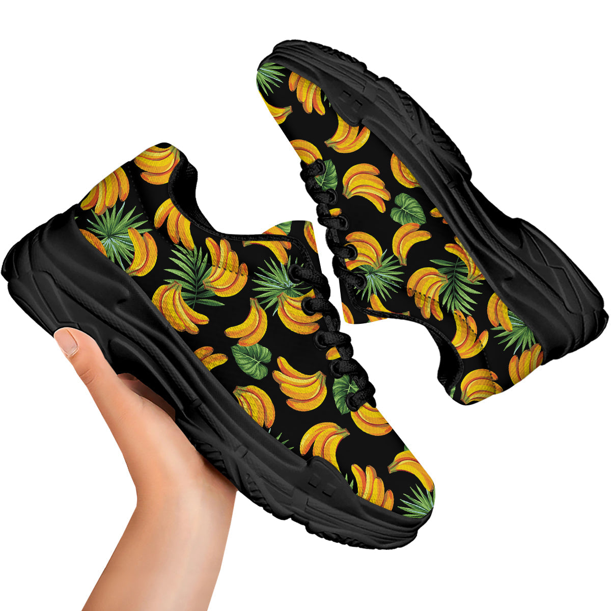 Fruit Banana Print Pattern Black Chunky Shoes-grizzshop