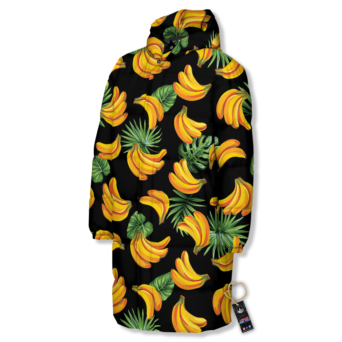 Fruit Banana Print Pattern Long Down Jacket-grizzshop