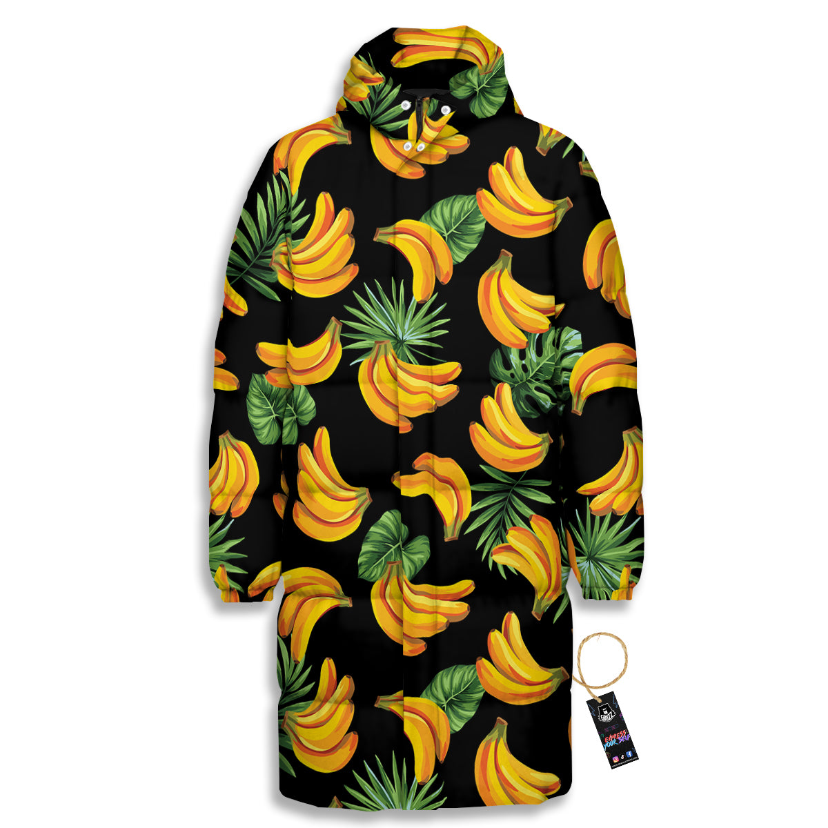 Fruit Banana Print Pattern Long Down Jacket-grizzshop