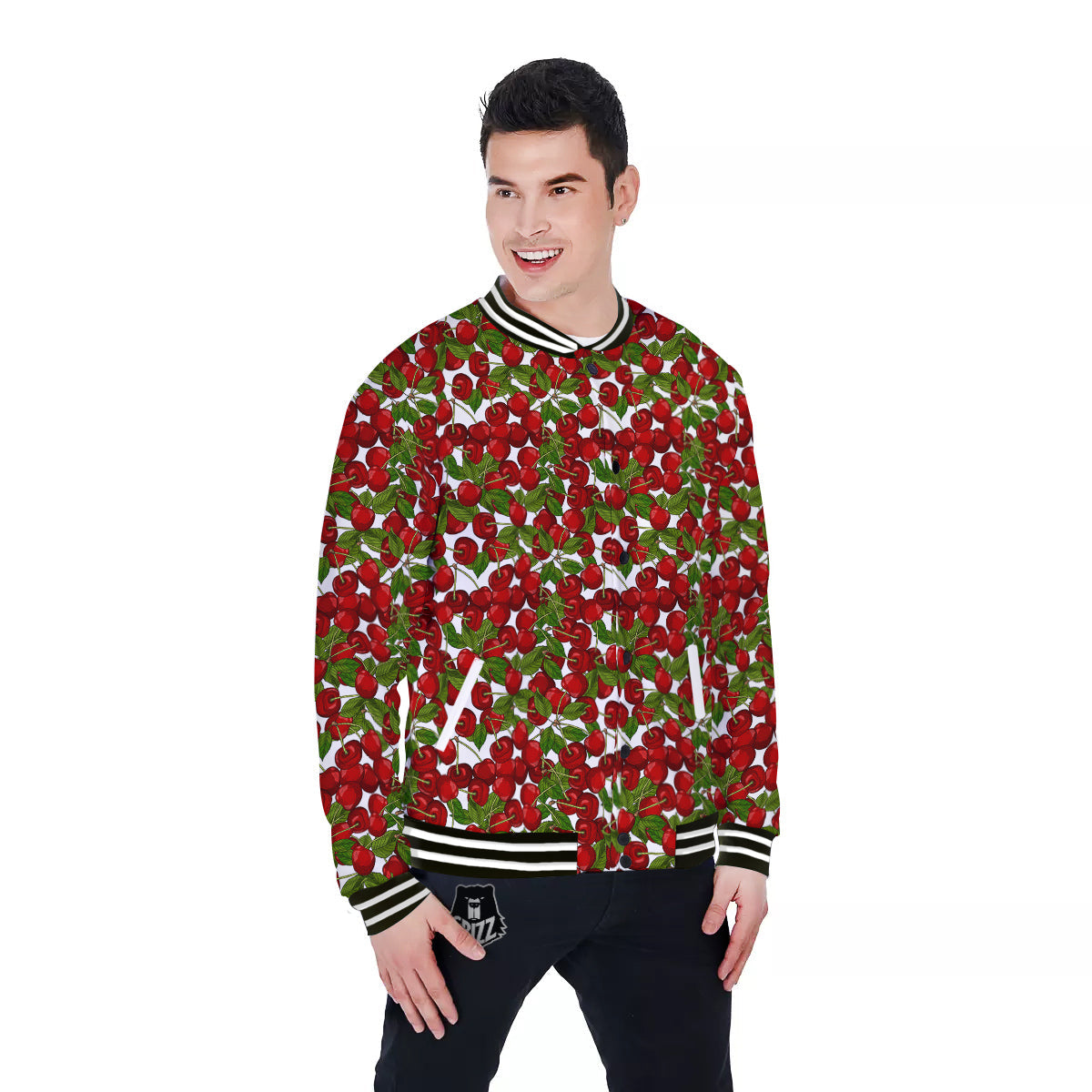 Fruit Cherry Print Pattern Baseball Jacket-grizzshop