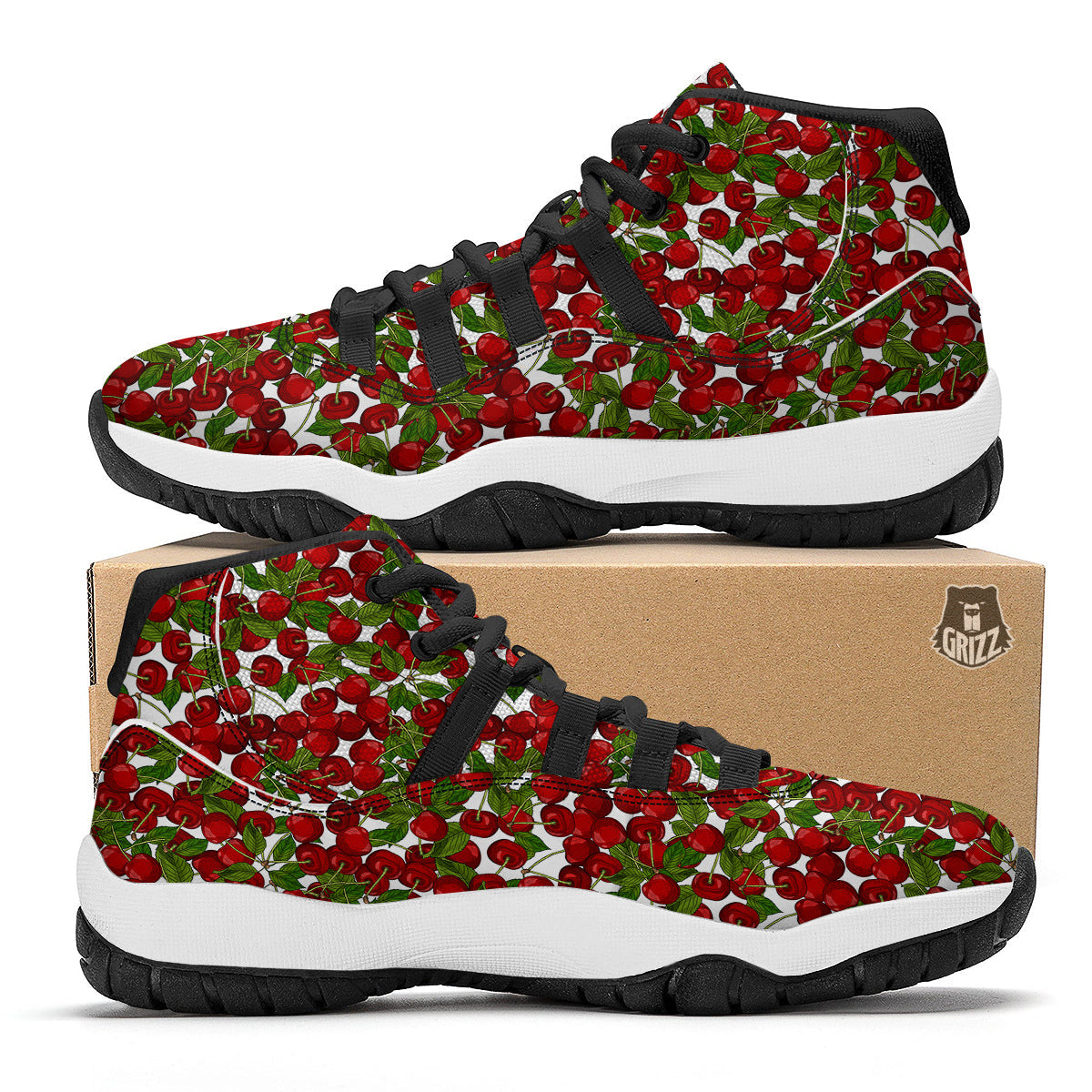 Fruit Cherry Print Pattern Black Bball Shoes-grizzshop