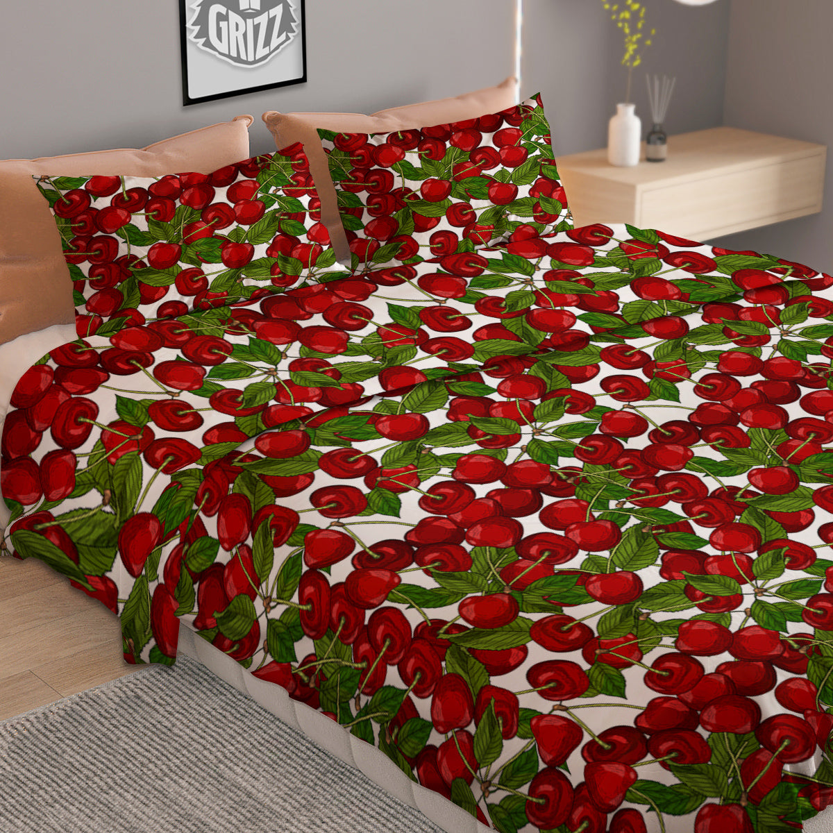 Fruit Cherry Print Pattern Duvet Cover Bedding Set-grizzshop