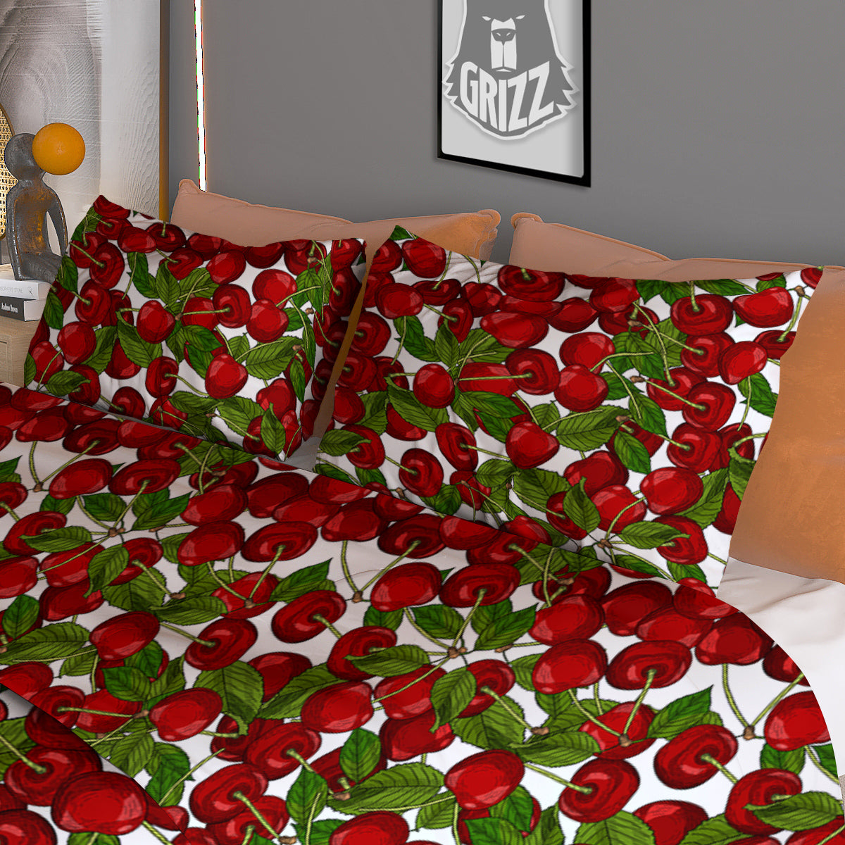 Fruit Cherry Print Pattern Duvet Cover Bedding Set-grizzshop