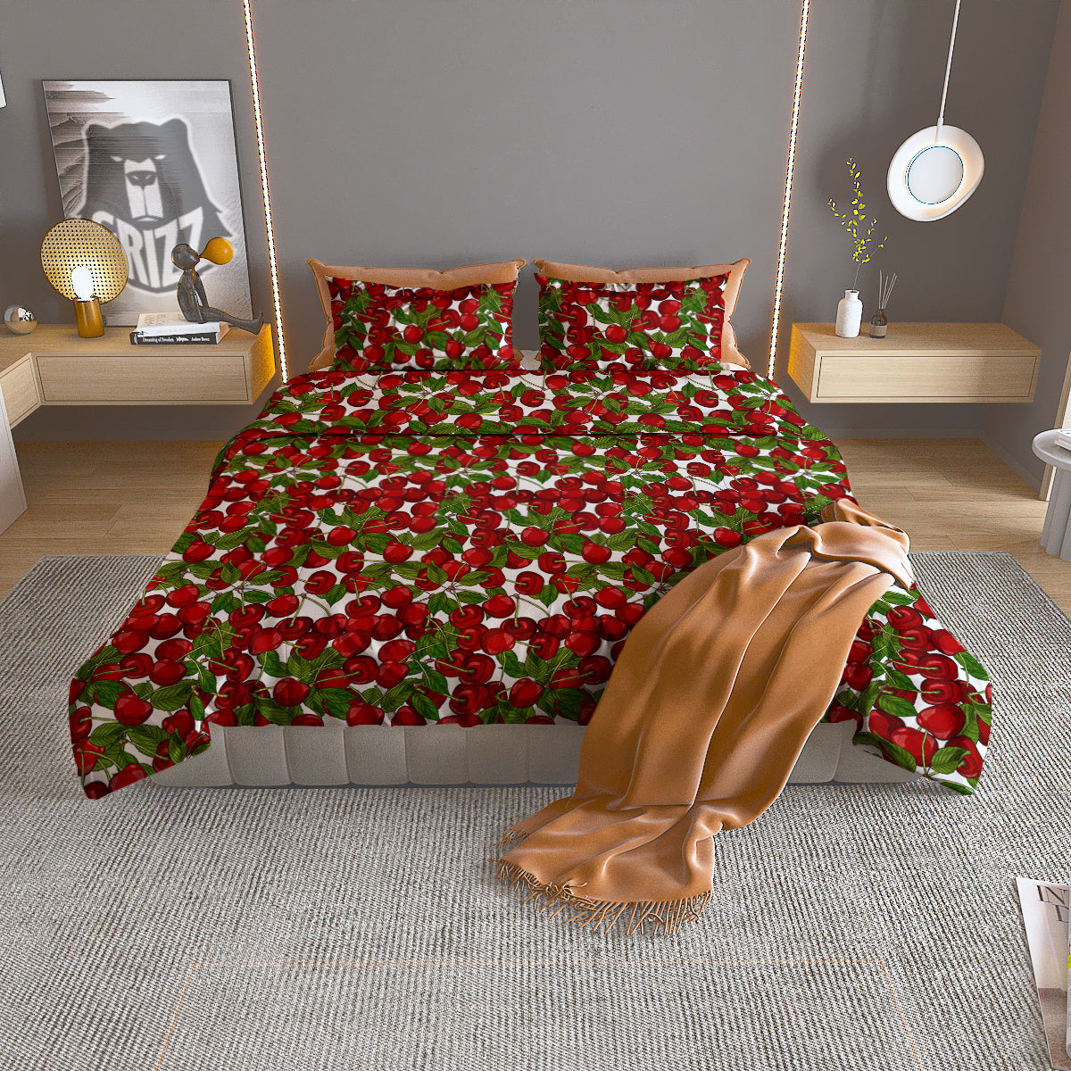 Fruit Cherry Print Pattern Duvet Cover Bedding Set-grizzshop