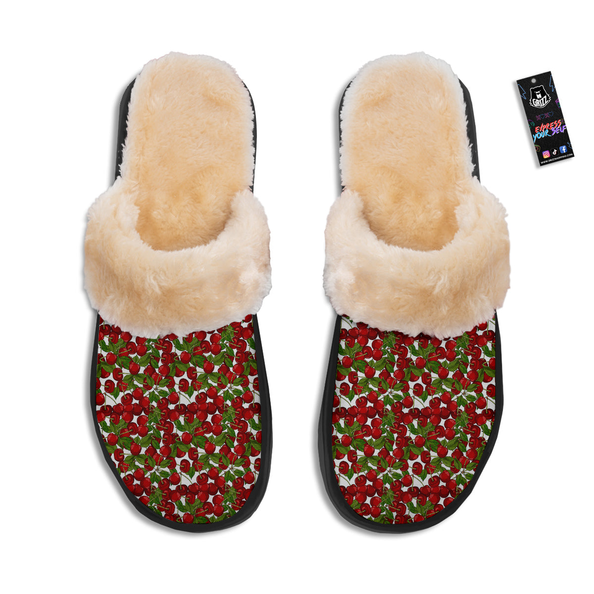 Fruit Cherry Print Pattern Slippers-grizzshop