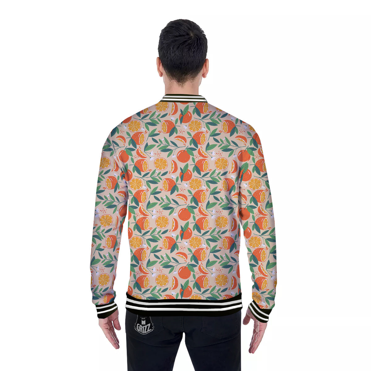 Fruit Cute Orange Print Pattern Baseball Jacket-grizzshop