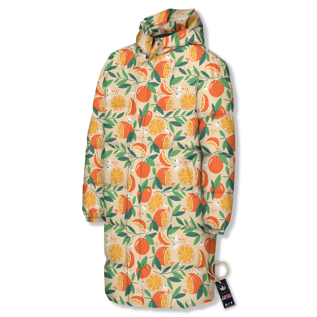 Fruit Cute Orange Print Pattern Long Down Jacket-grizzshop