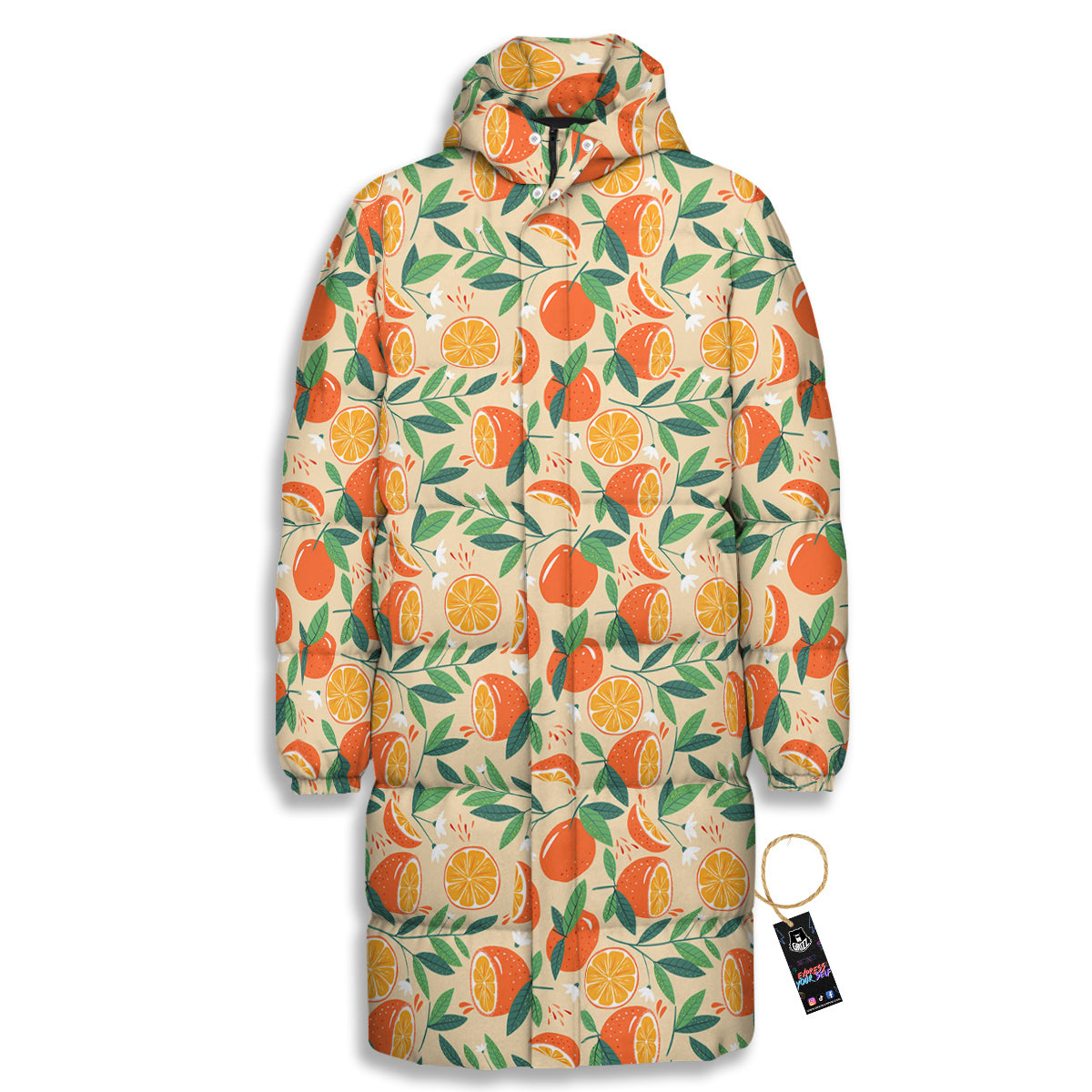 Fruit Cute Orange Print Pattern Long Down Jacket-grizzshop