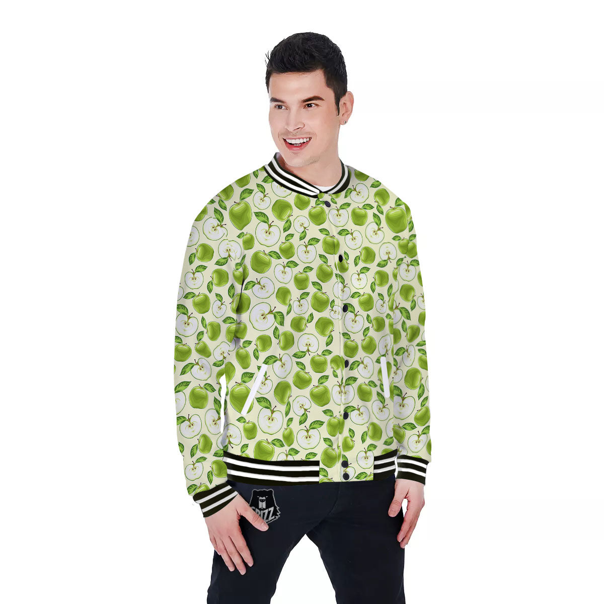 Fruit Green Apple Print Pattern Baseball Jacket-grizzshop