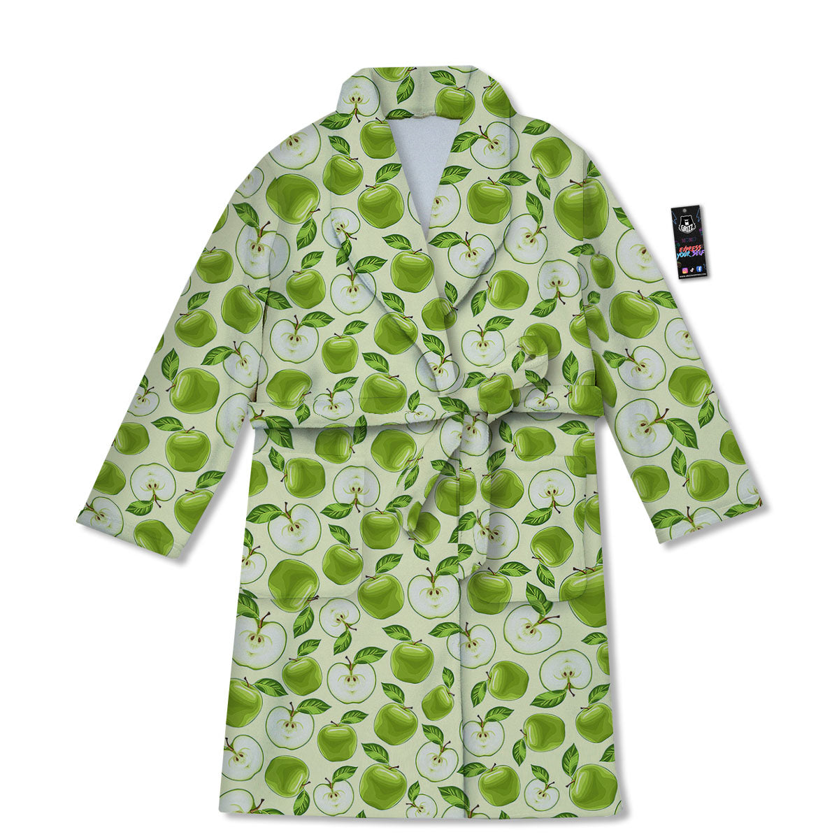 Fruit Green Apple Print Pattern Bathrobe-grizzshop