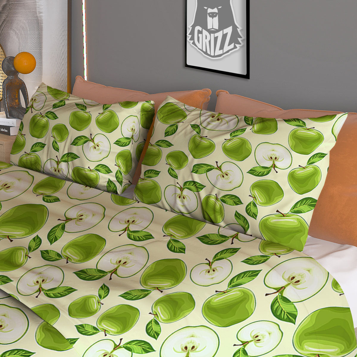 Fruit Green Apple Print Pattern Duvet Cover Bedding Set