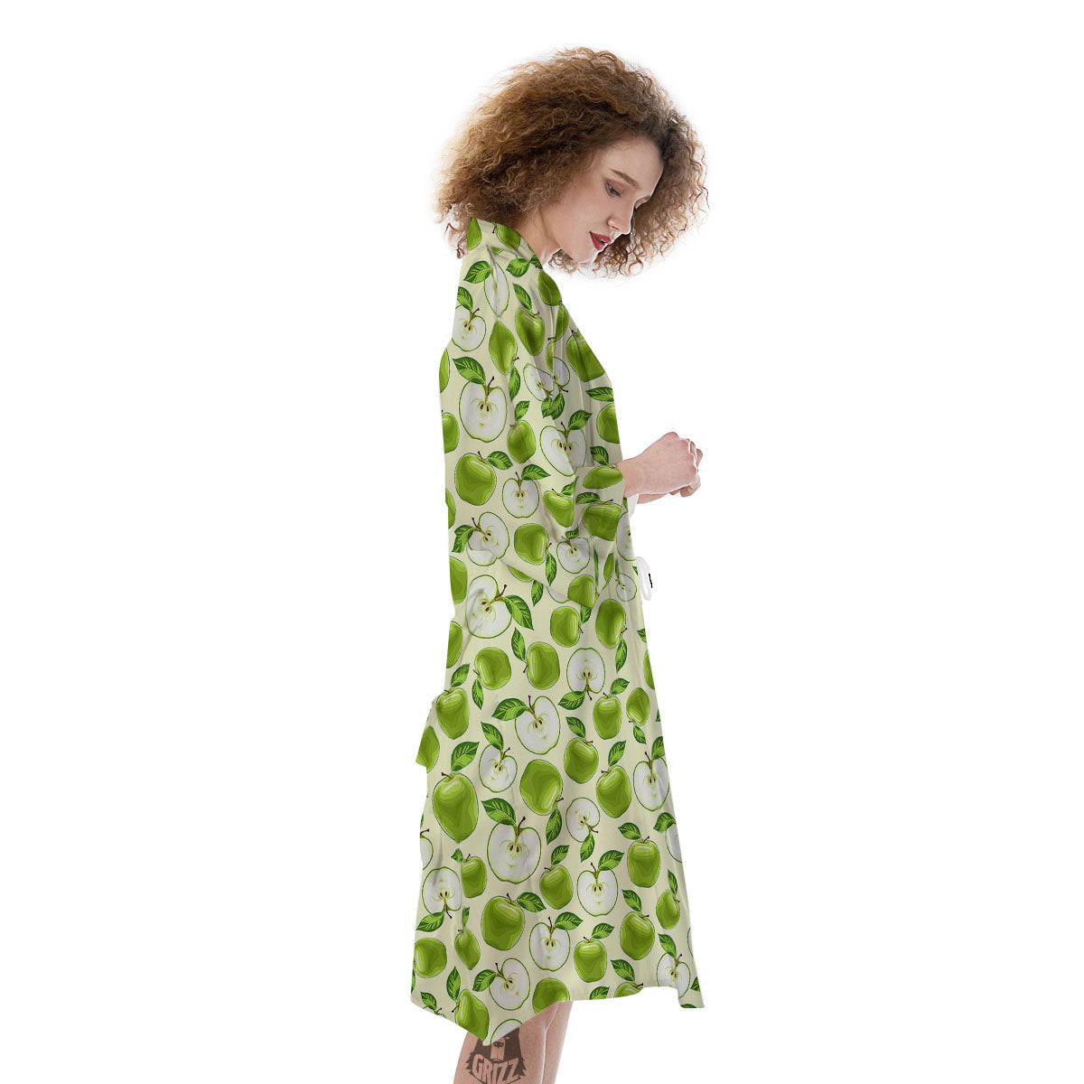 Fruit Green Apple Print Pattern Kimono-grizzshop